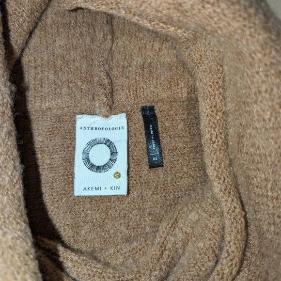 Anthropologie Akemi+Kin Aruna Fringe Cowl Neck Tan Sweater Size XS - Picture 2 of 9